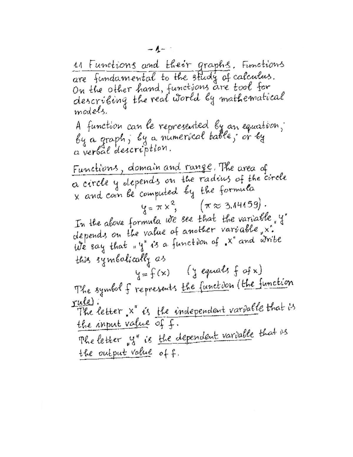 1 1 Functions Representations of Functions - MATH 203 - Studocu