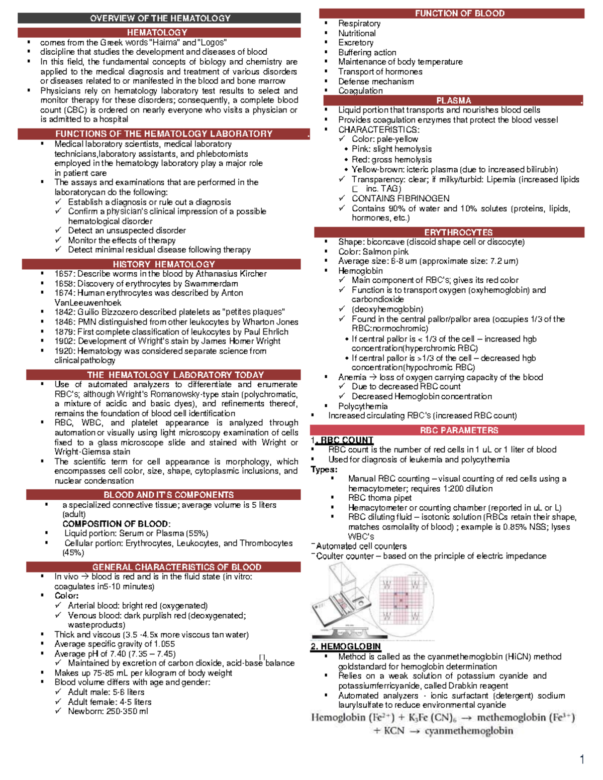 Hematology 1 Trans - OVERVIEW OF THE HEMATOLOGY HEMATOLOGY comes from ...