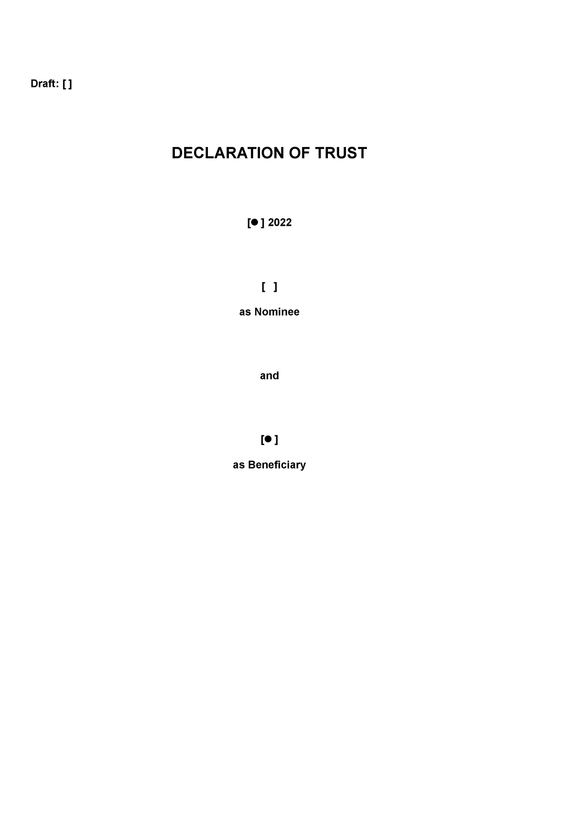 Declaration Of Trust Template Draft Declaration Of Trust 2022 As Nominee And 5035