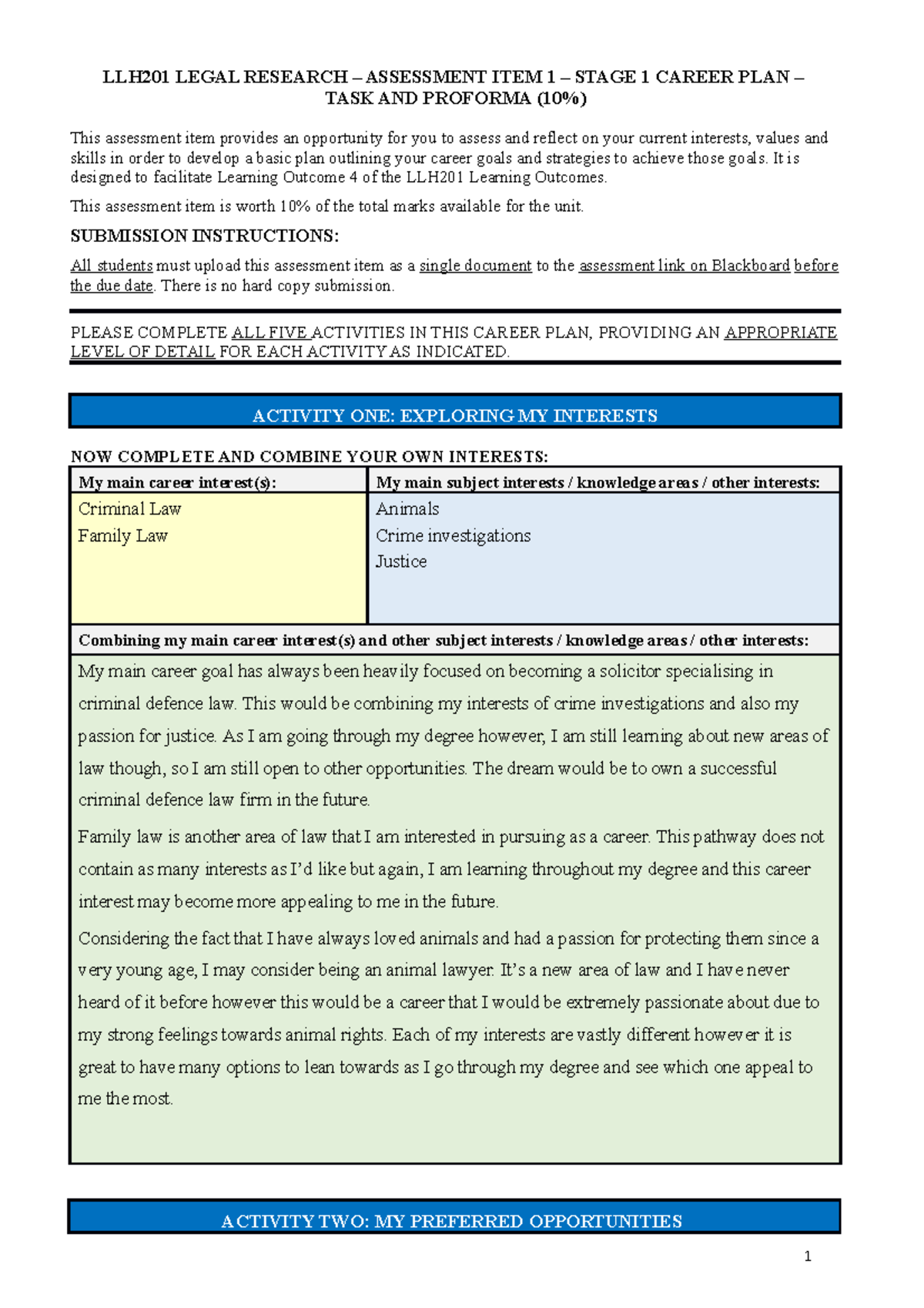 Career Plan - Keely Barnes - LLH201 LEGAL RESEARCH – ASSESSMENT ITEM 1 ...