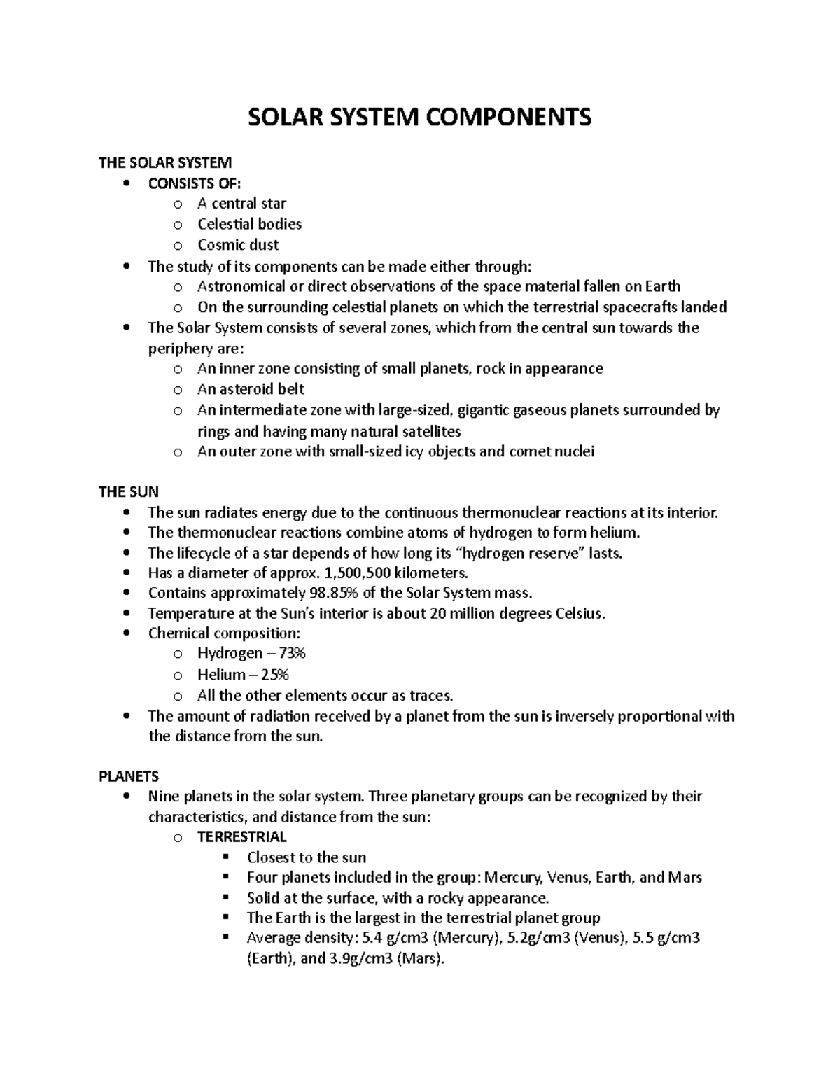 Solar System Components SOLAR SYSTEM COMPONENTS THE SOLAR SYSTEM