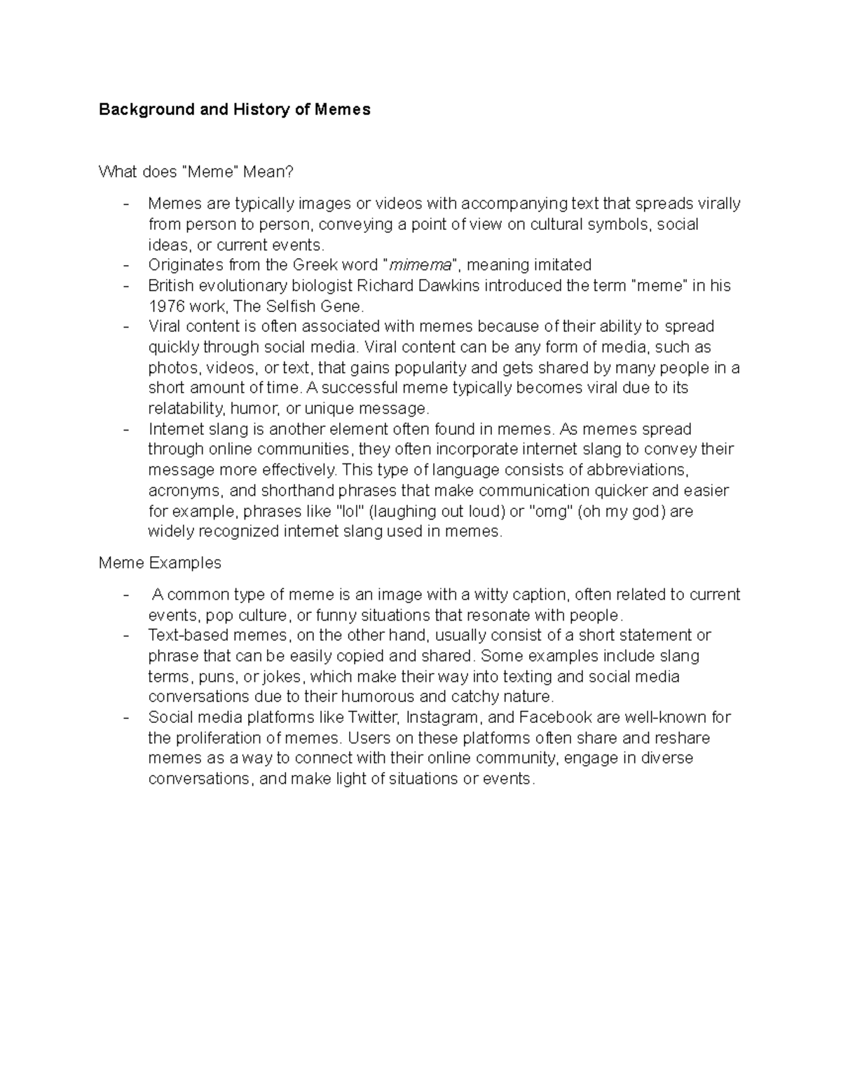 Background and History of Memes - Originates from the Greek word ...