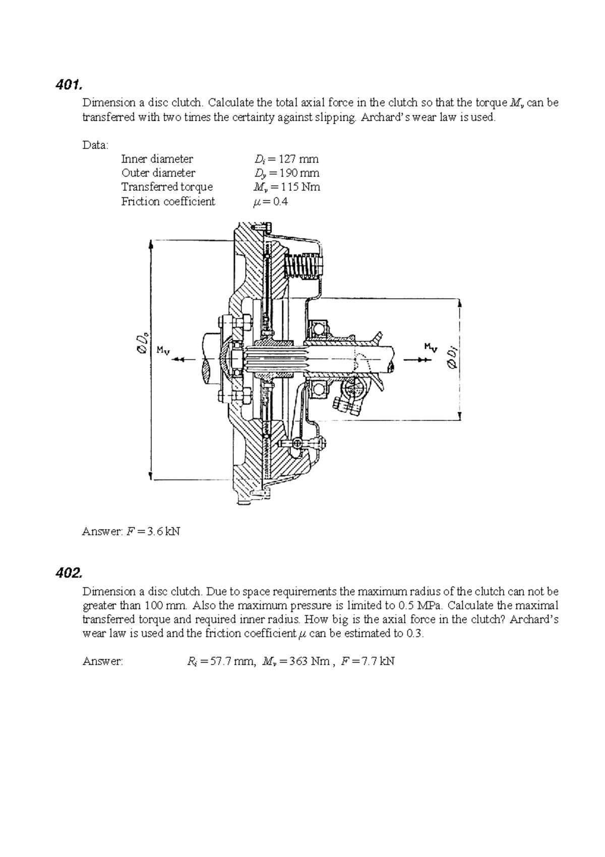Exercises Clutch sexercise questions Dimension a disc clutch
