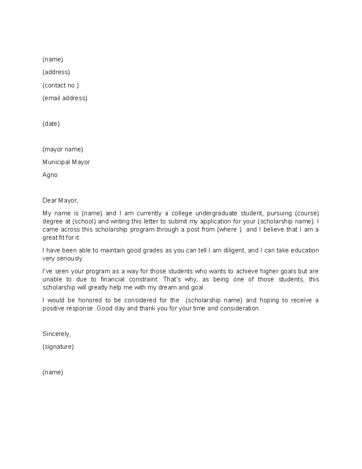 Application-letter - Scholarship Application letter - (name) (address ...