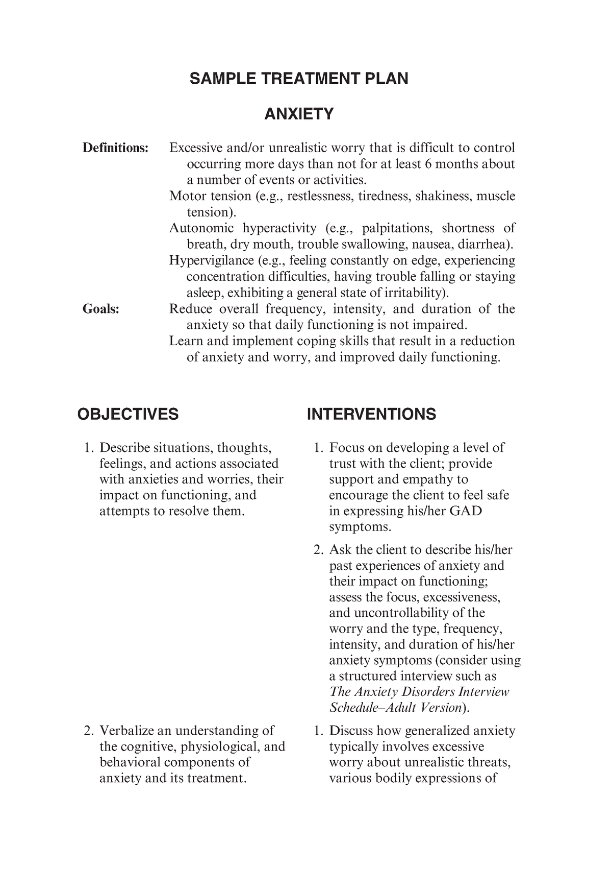 Sample-treatment-plan - SAMPLE TREATMENT PLAN ANXIETY Definitions ...