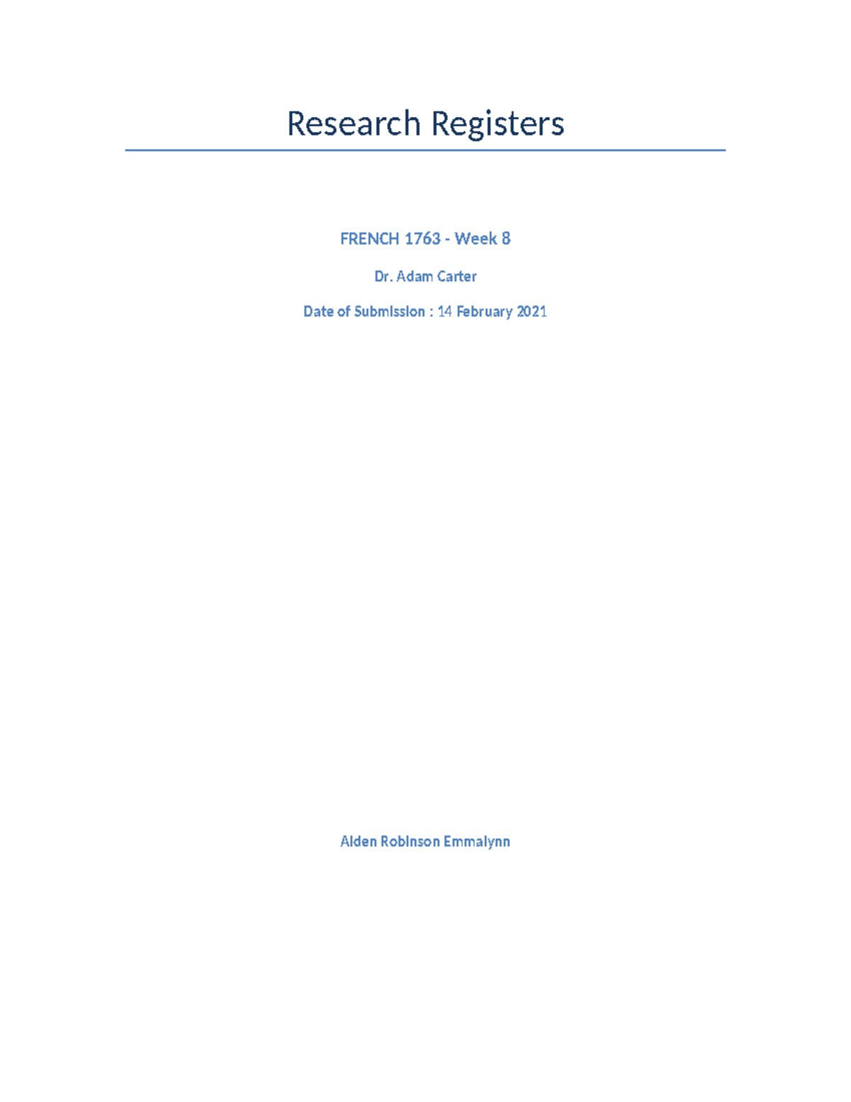 French-1763-Research Registers - Research Registers FRENCH 1763 - Week ...