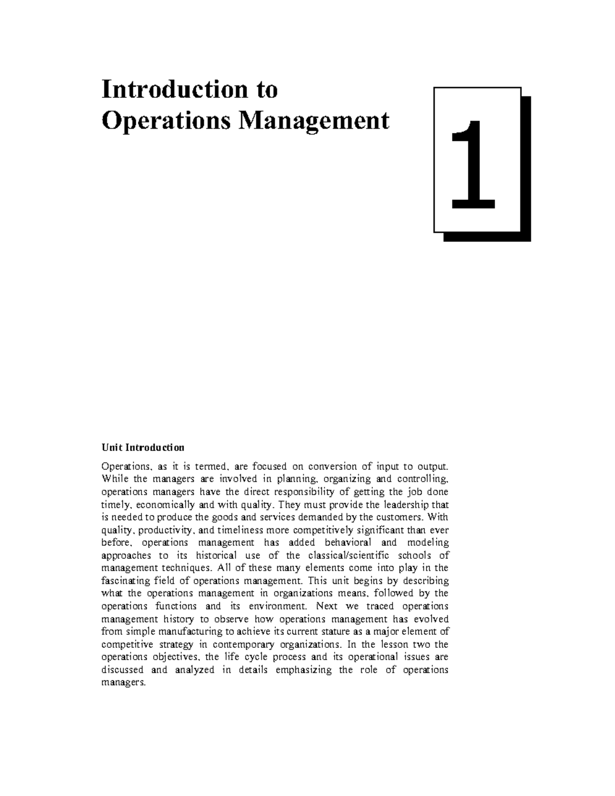 introduction to operations management assignment