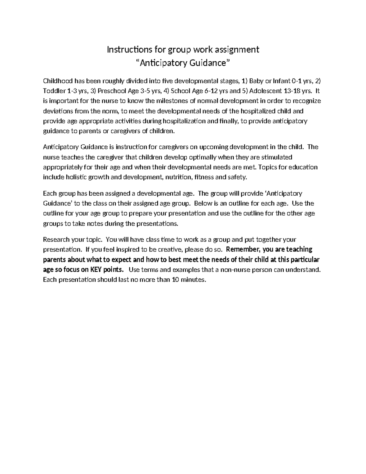 Instructions for Anticipatory Guidance FALL 16 - Instructions for group ...