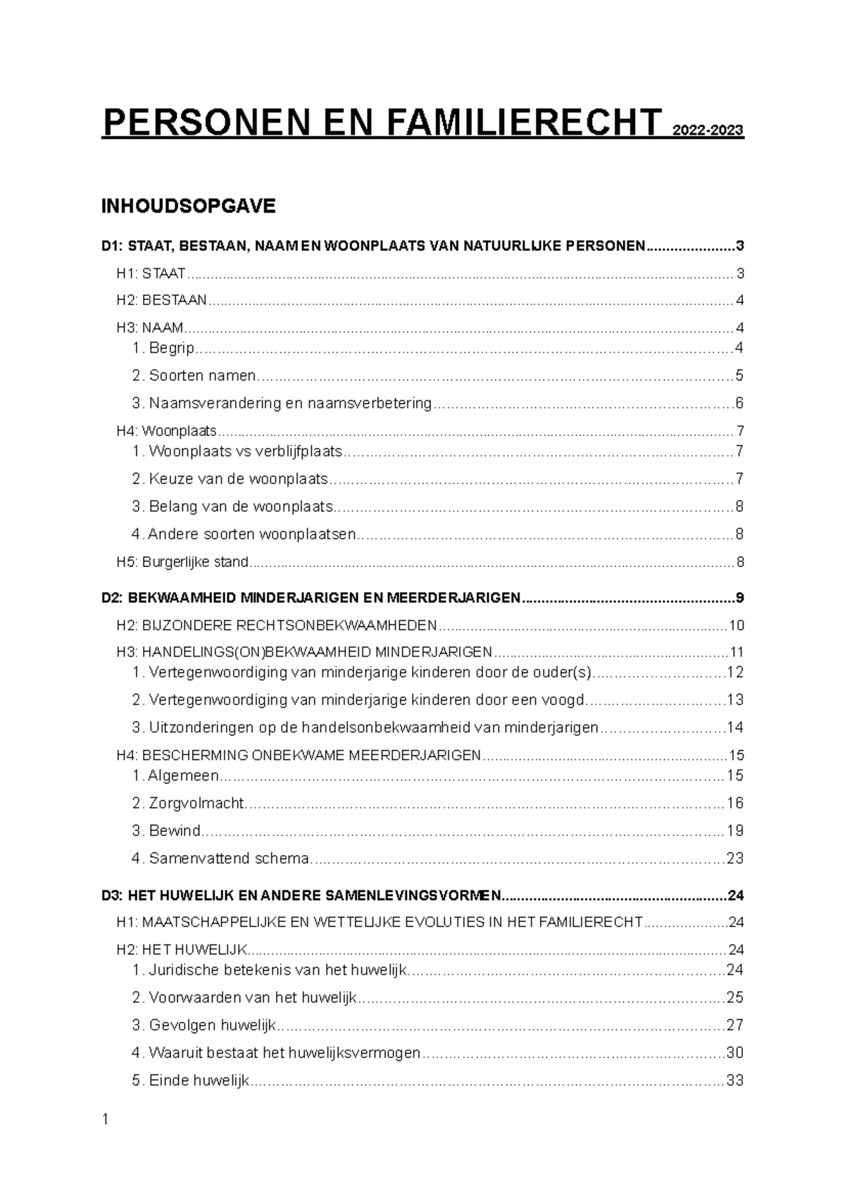 Personen EN Familierecht - INHOUDSOPGAVE PERSONEN EN FAMILIERECHT 2022 ...