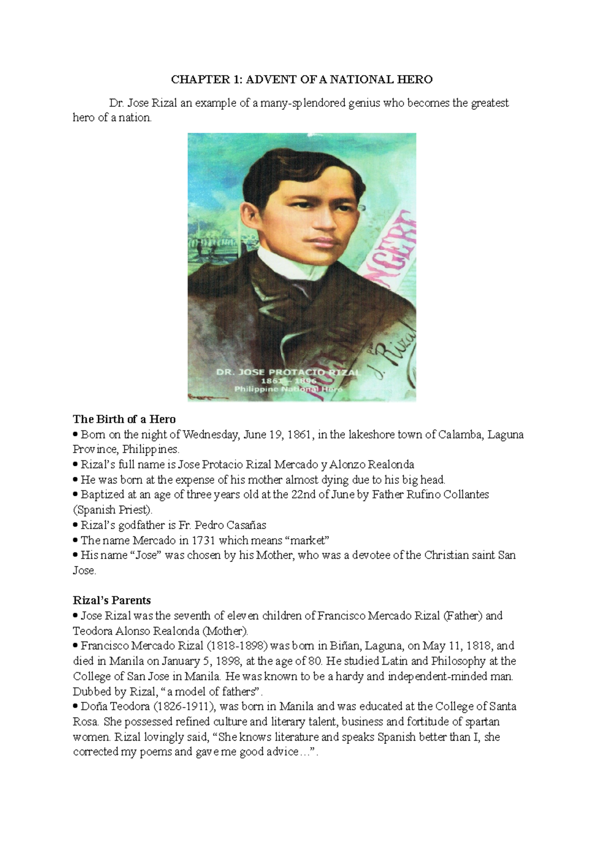 Life and Works of Jose Rizal - CHAPTER 1: ADVENT OF A NATIONAL HERO Dr ...