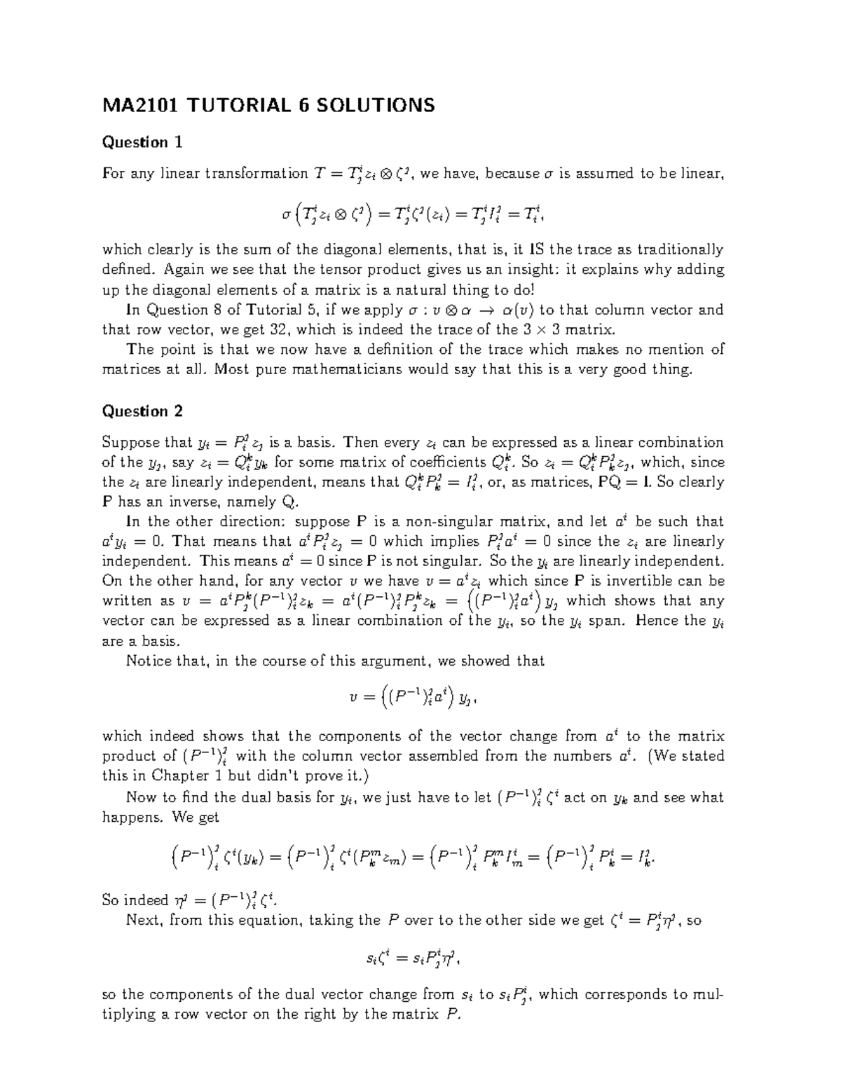 MA2101+Tutorial+6+Solutions - MA2101 TUTORIAL 6 SOLUTIONS Question 1 ...