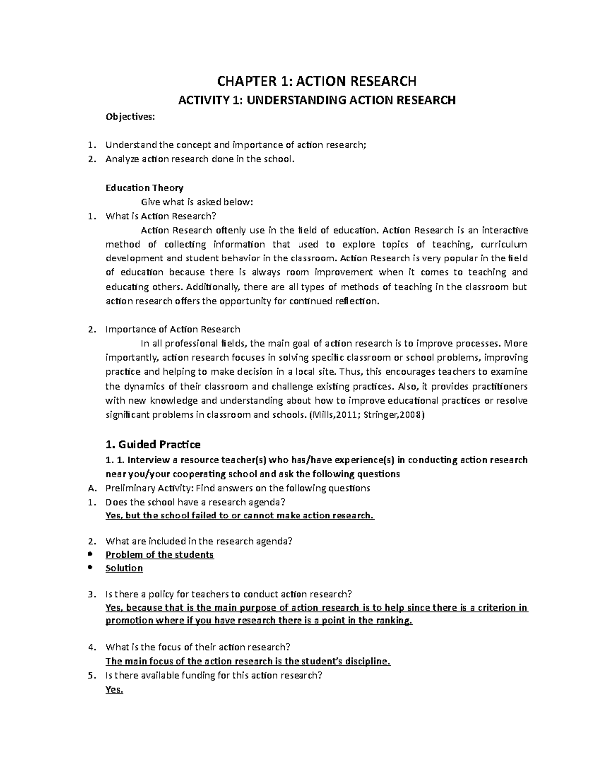 action research lesson plan