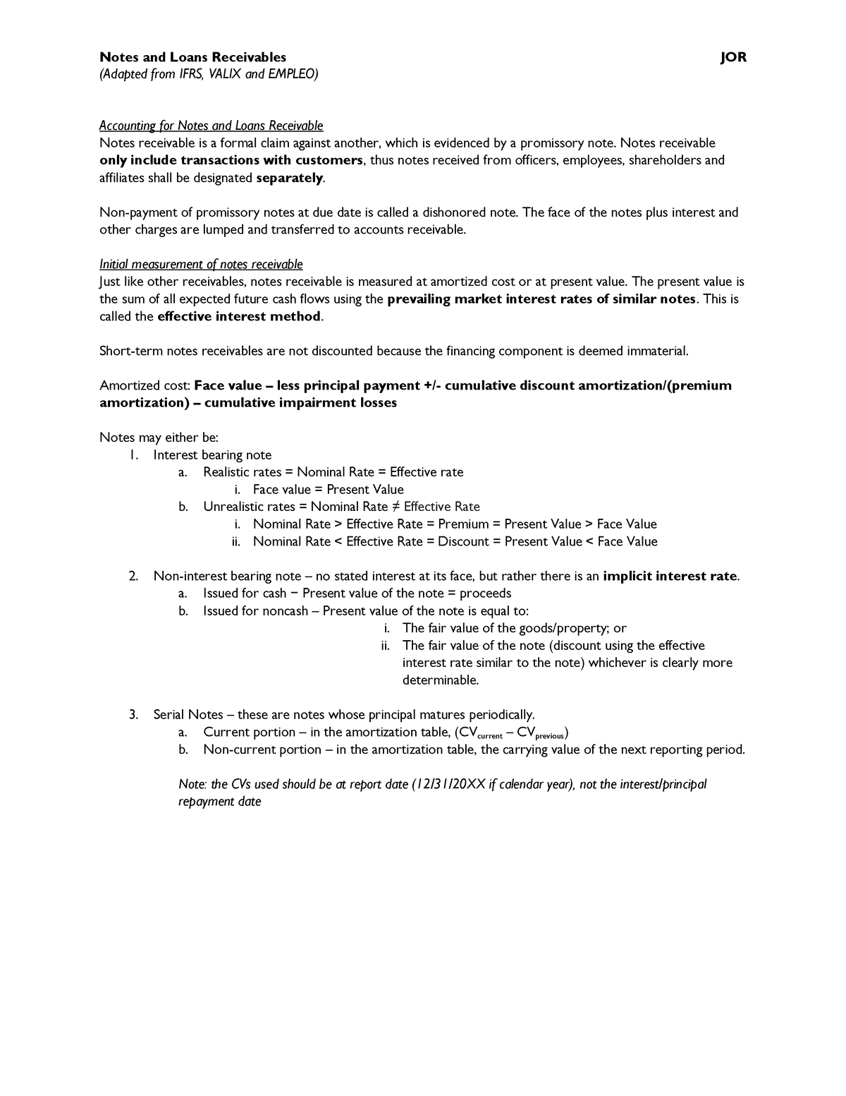 H05. Notes and Loans receivables - (Adapted from IFRS, VALIX and EMPLEO ...