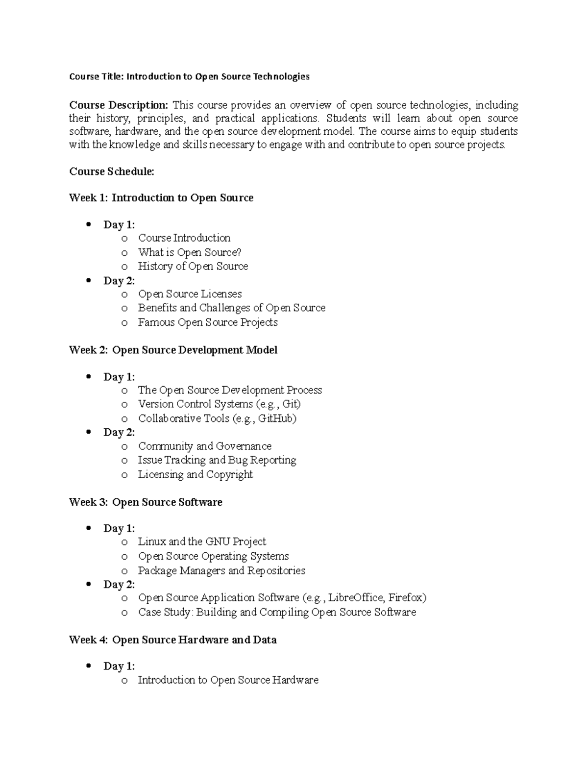 Course Syllabus - Course Title: Introduction to Open Source ...
