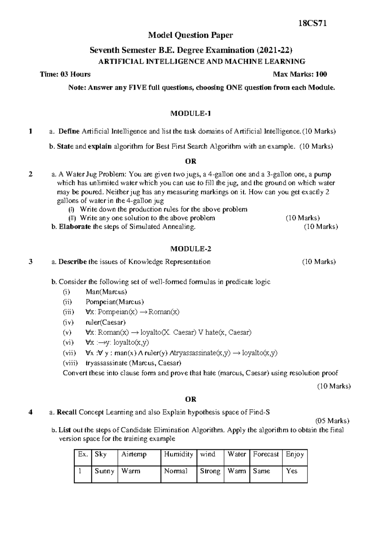 Aiml - 18CS Model Question Paper Seventh Semester B. Degree Examination ...