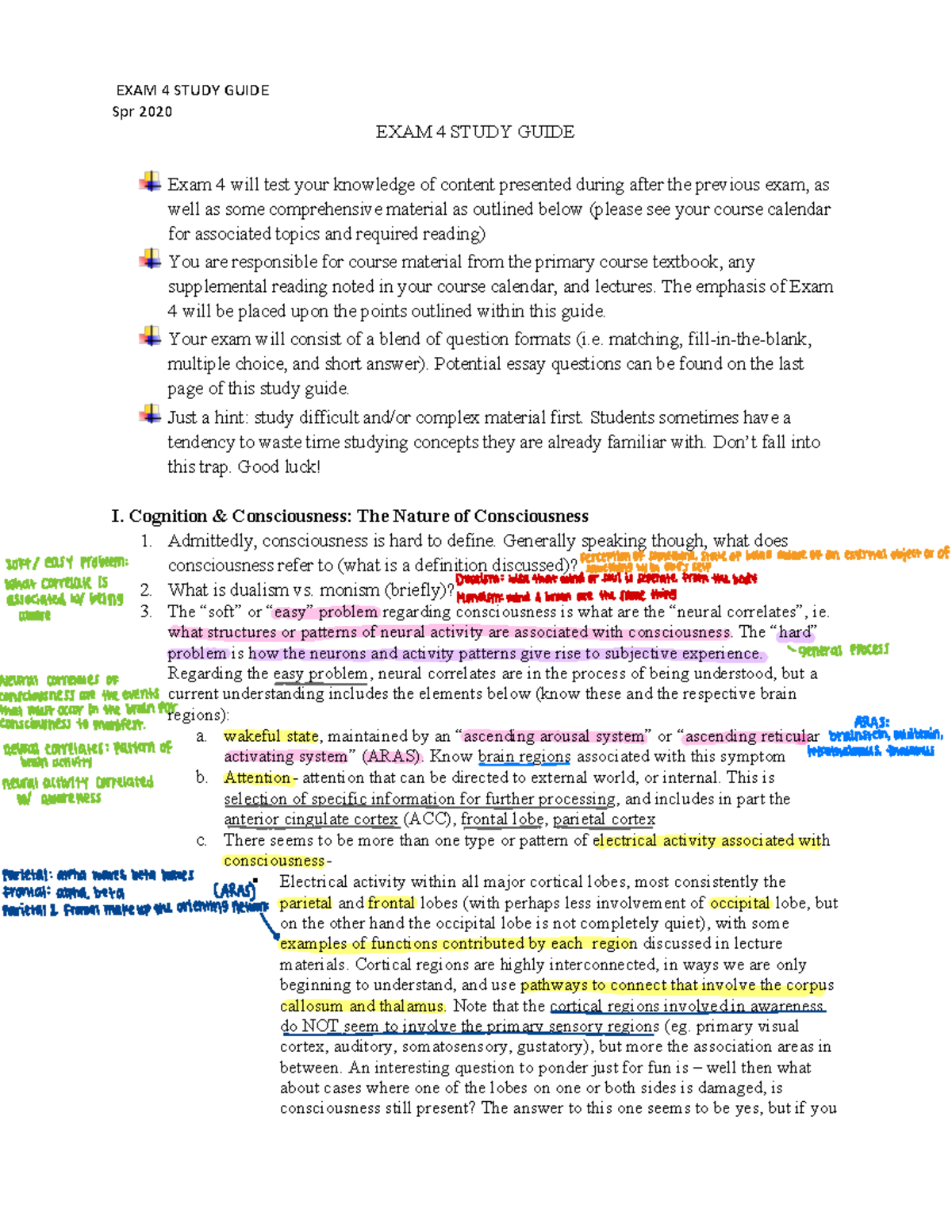 Exam 4 Study Guide - Lecture Notes 15 - Spr 2020 EXAM 4 STUDY GUIDE ...