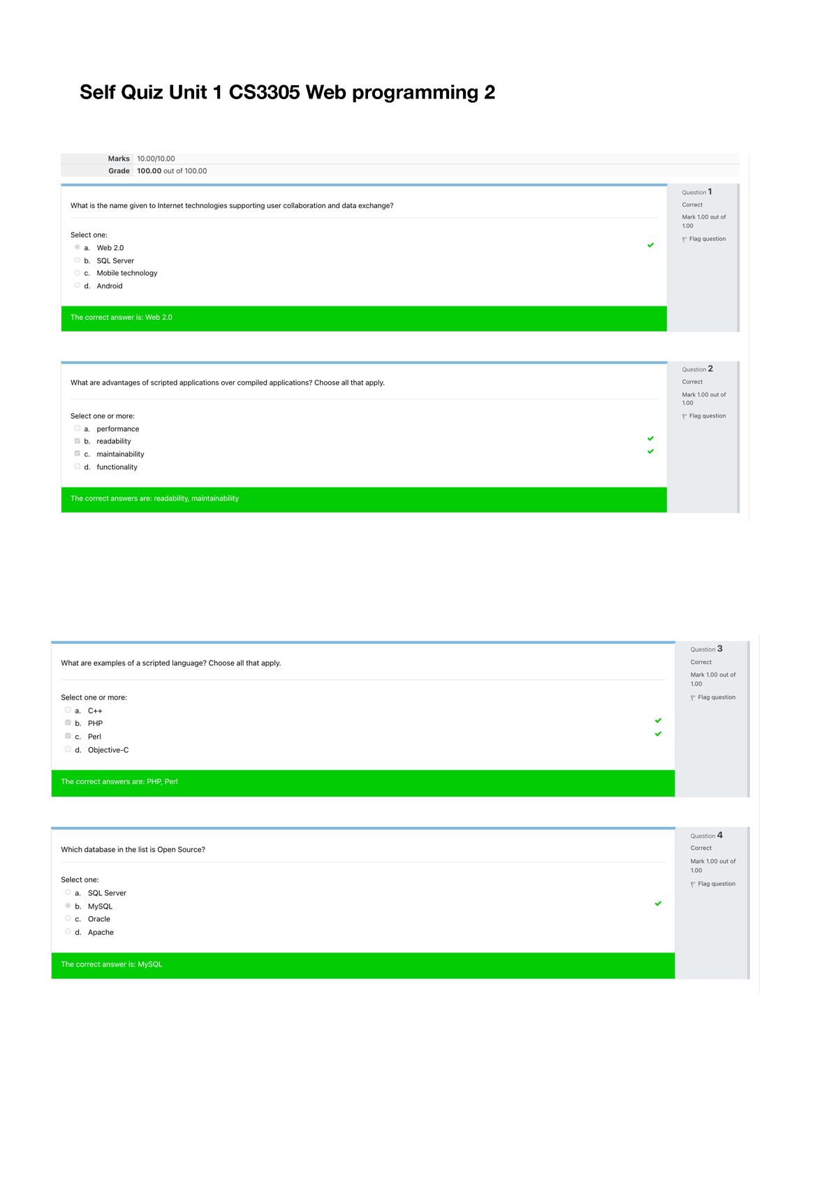 Self Quiz Unit 1 CS3305 Web Programming 2 - CS 3305 - Self Quiz Unit 1 ...