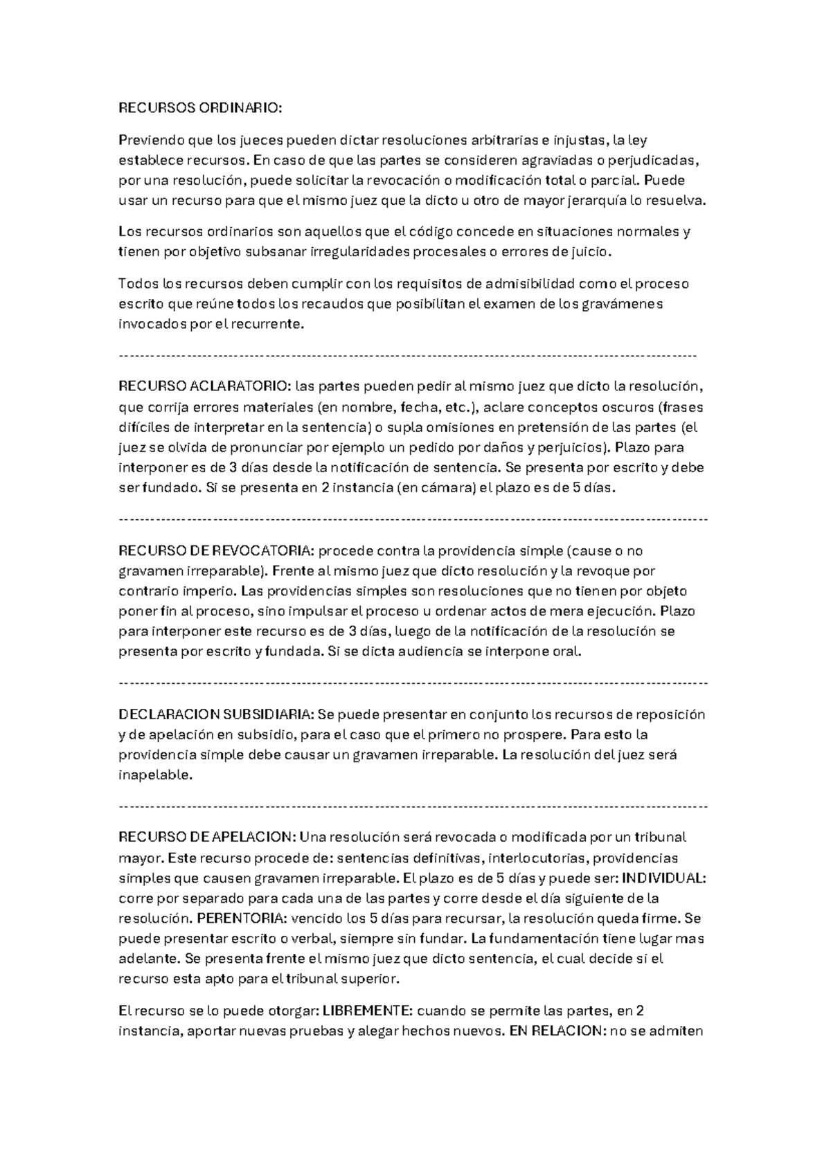 Recursos Ordinario - temas basicos - RECURSOS ORDINARIO: Previendo que ...