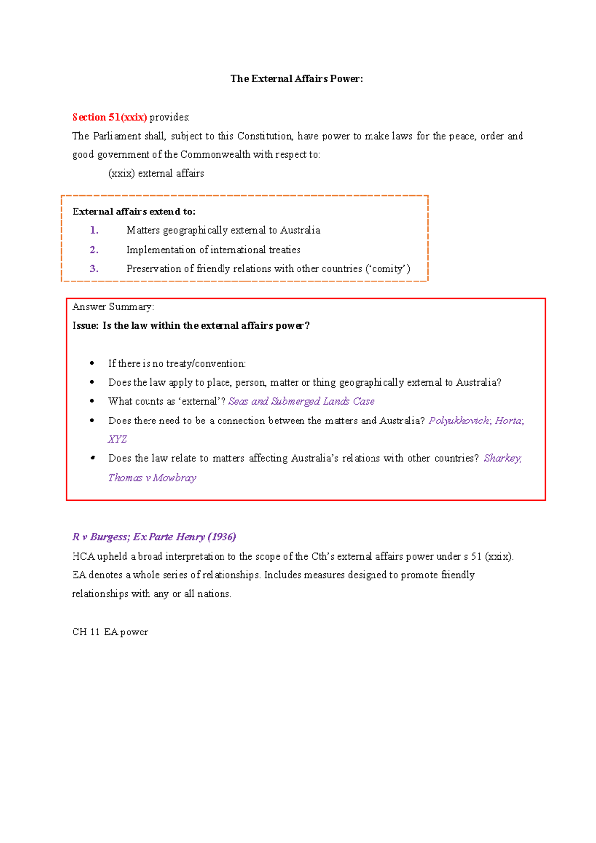 5.1 The External Affairs Power Exam answer guide / summary The