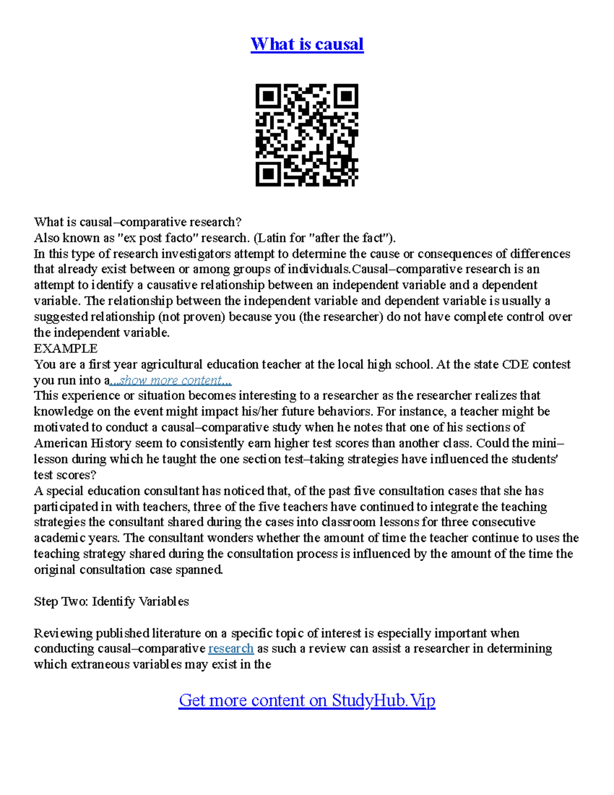 Causal Essay Causal Essay - What is causal What is causal–comparative ...