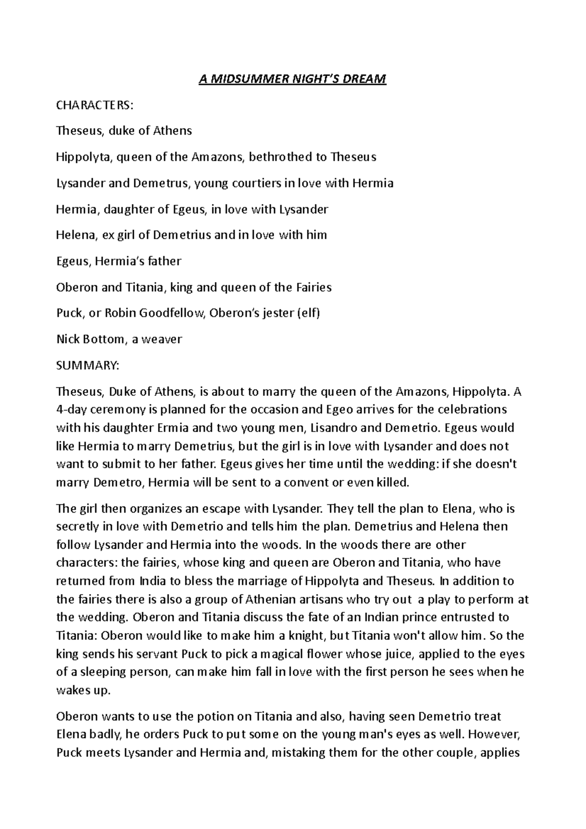 Sogno di una notte di mezza estate - A MIDSUMMER NIGHT’S DREAM ...