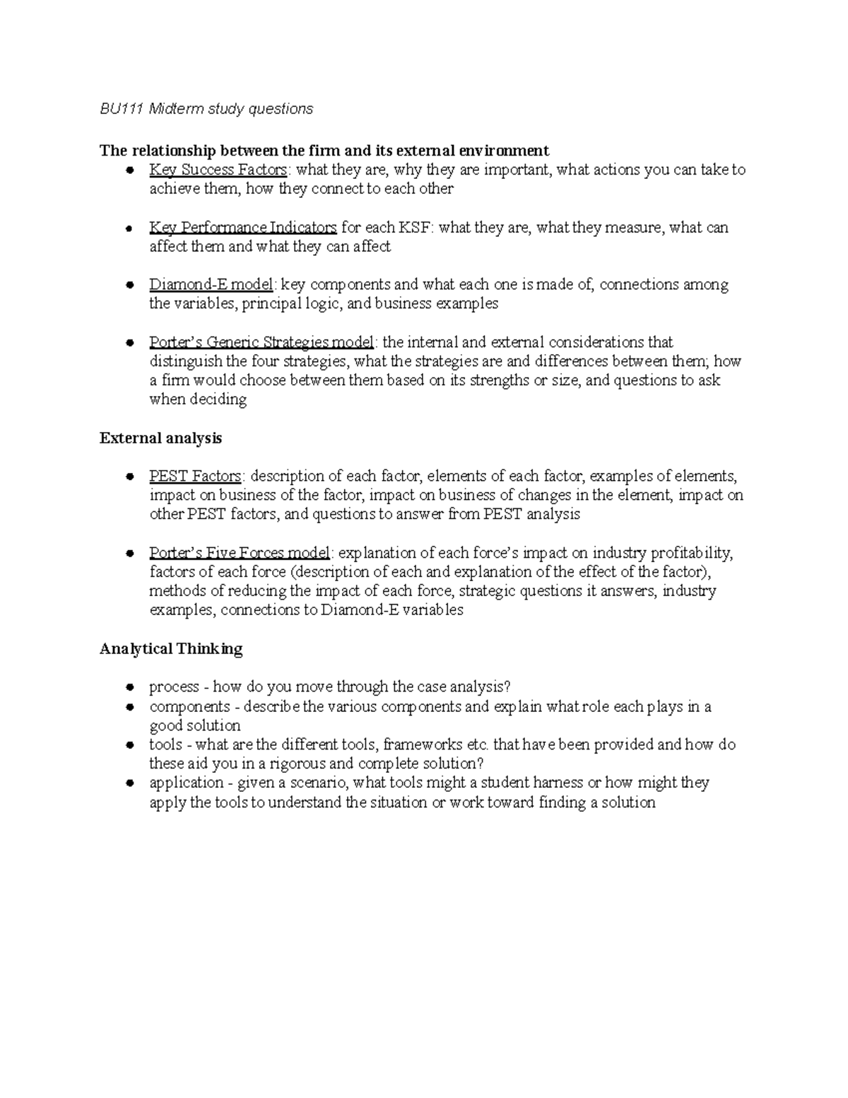 BU111 Midterm Exam Study Questions - BU111 Midterm Study Questions The ...