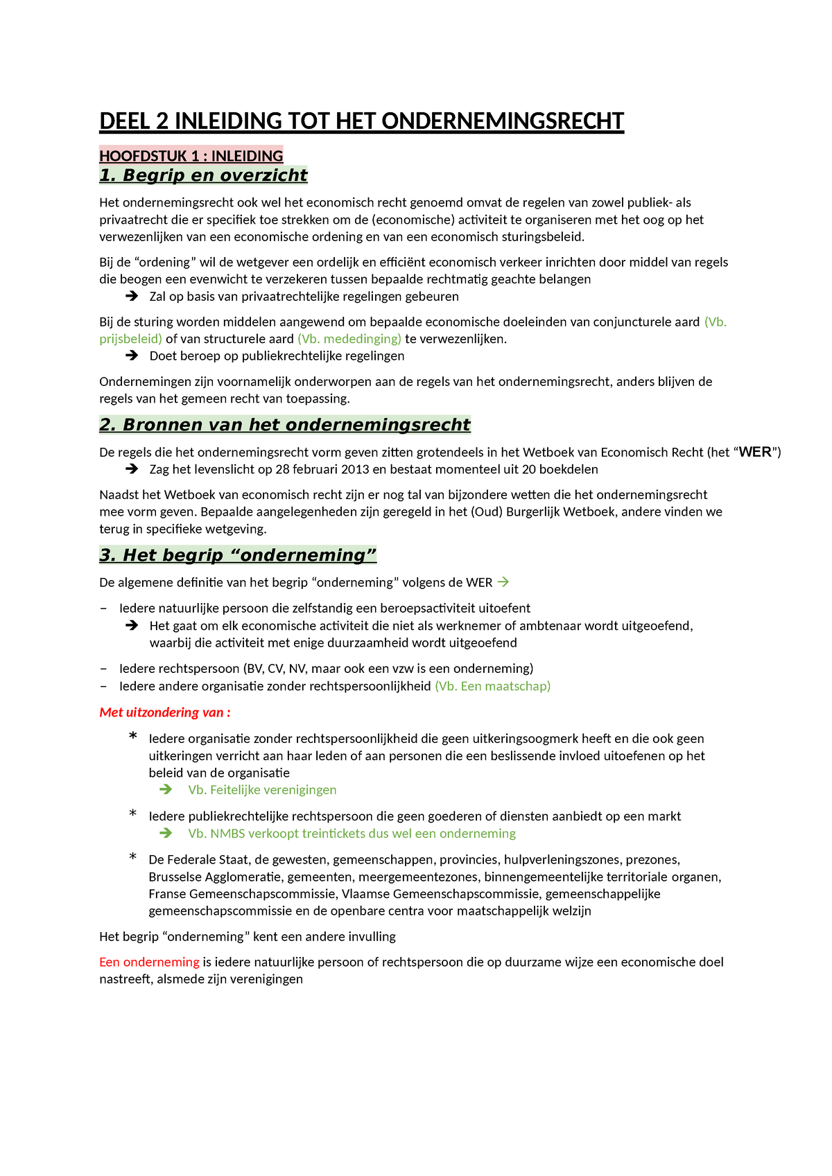 Deel 2 - Hoofdstuk 1 - Ondernemingsrecht - DEEL 2 INLEIDING TOT HET ...