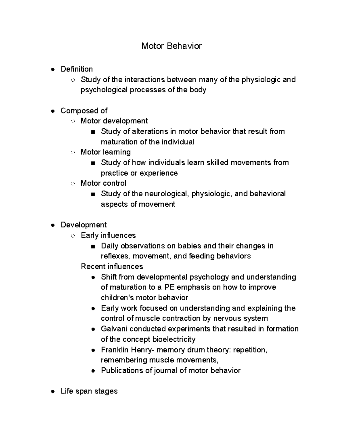 Chapter 8 Motor Behavior Lecture Motor Behavior Definition Study of the interactions between