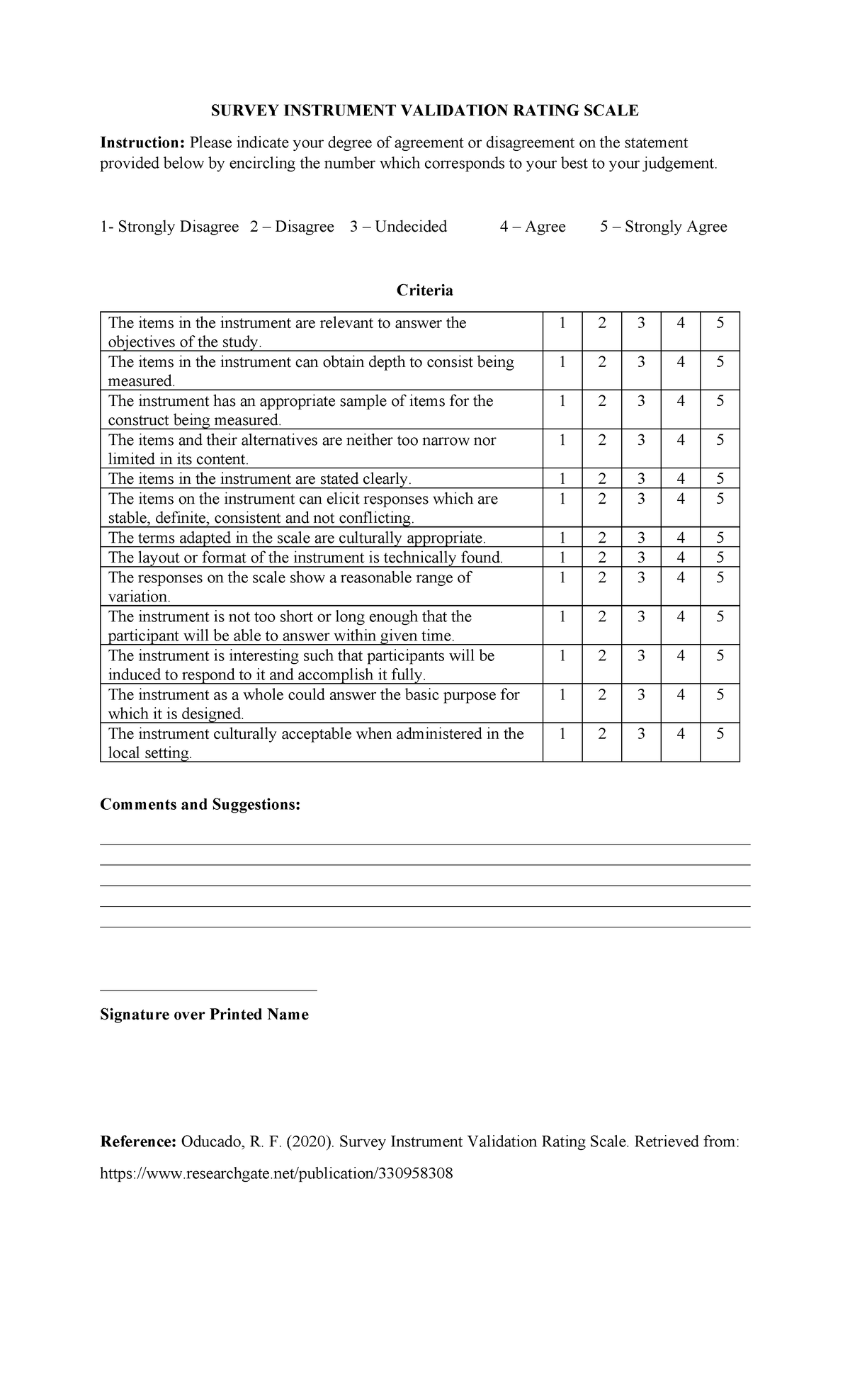 Survey Instrument Validation Rating Scale - SURVEY INSTRUMENT ...