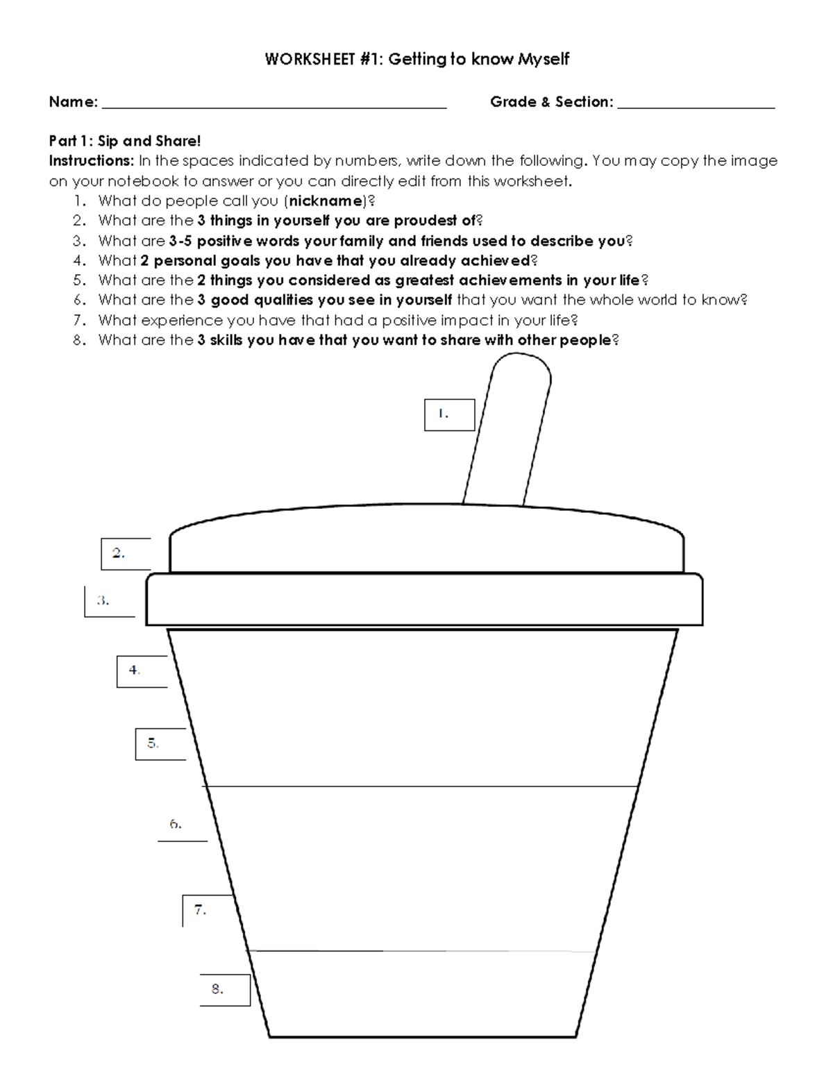 Worksheet 1- Getting to know Myself - WORKSHEET #1: Getting to know ...