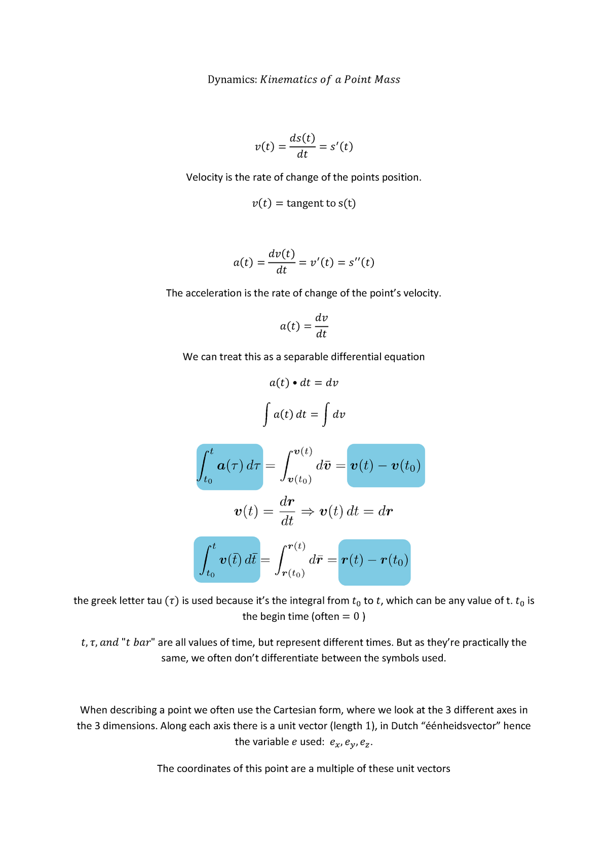 Summary Kinematics of a point mass - CTB1210 - StuDocu - 
