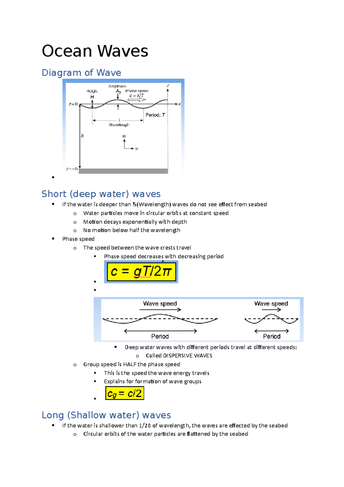 Ocean Waves - Lecture notes 25 - Ocean Waves Diagram of Wave Short ...