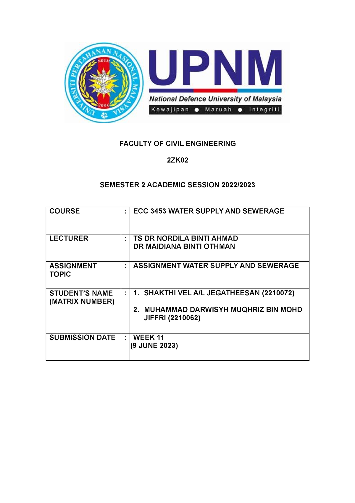 assignment of water supply