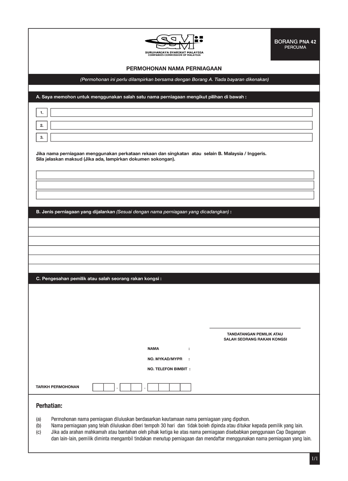 Borang PNA 42 - Business - BORANG PNA 42 PERCUMA (Permohonan Ini Perlu ...