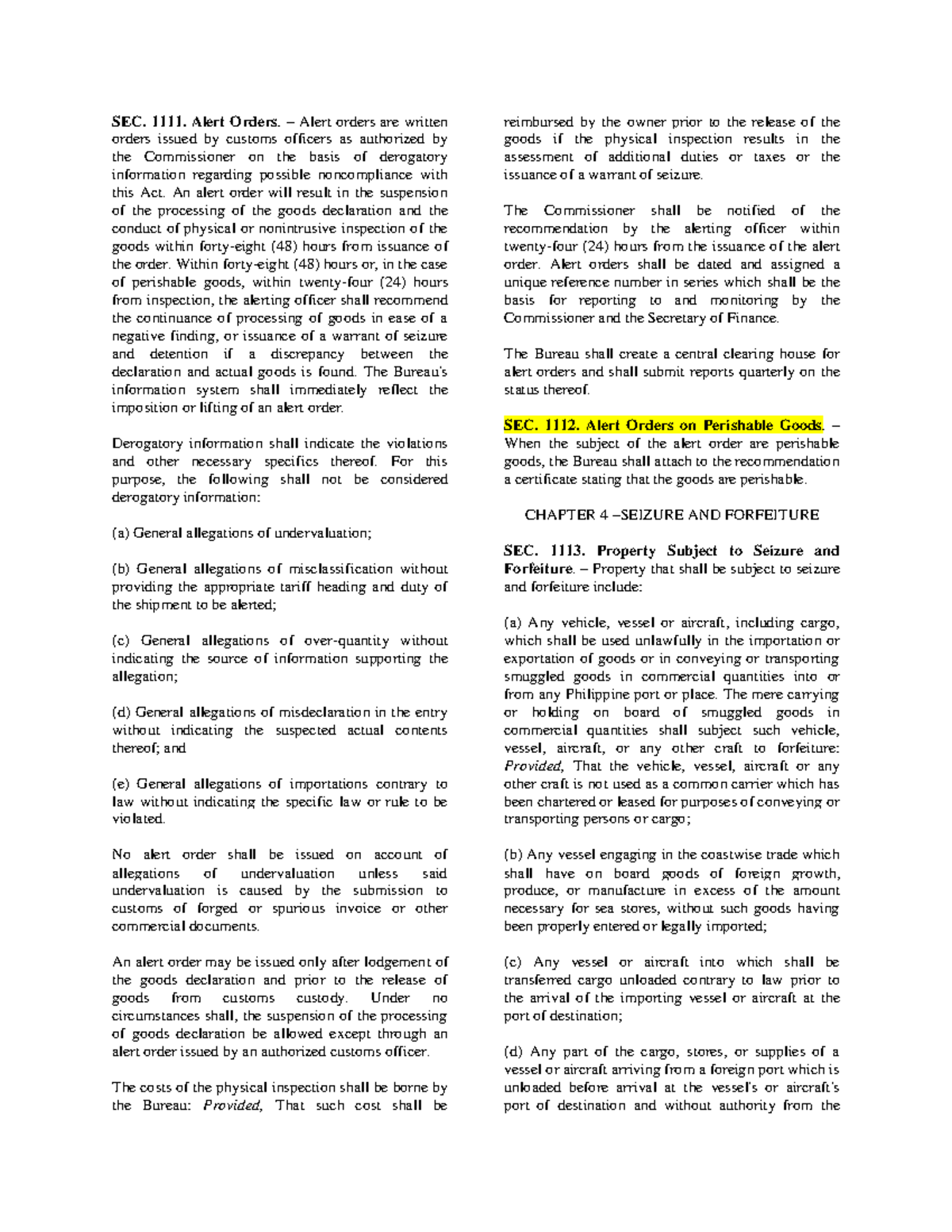 Section 1111-1125 - SEC. 1111. Alert Orders. – Alert orders are written ...