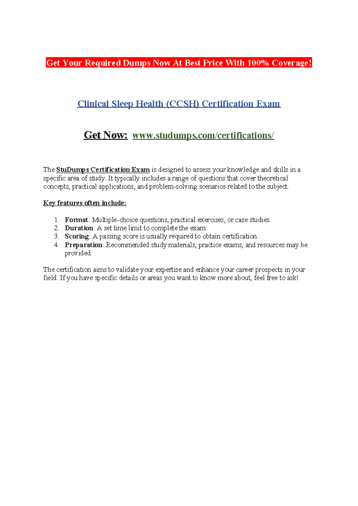Clinical Sleep Health (CCSH) Certification Exam - Get Your Required ...