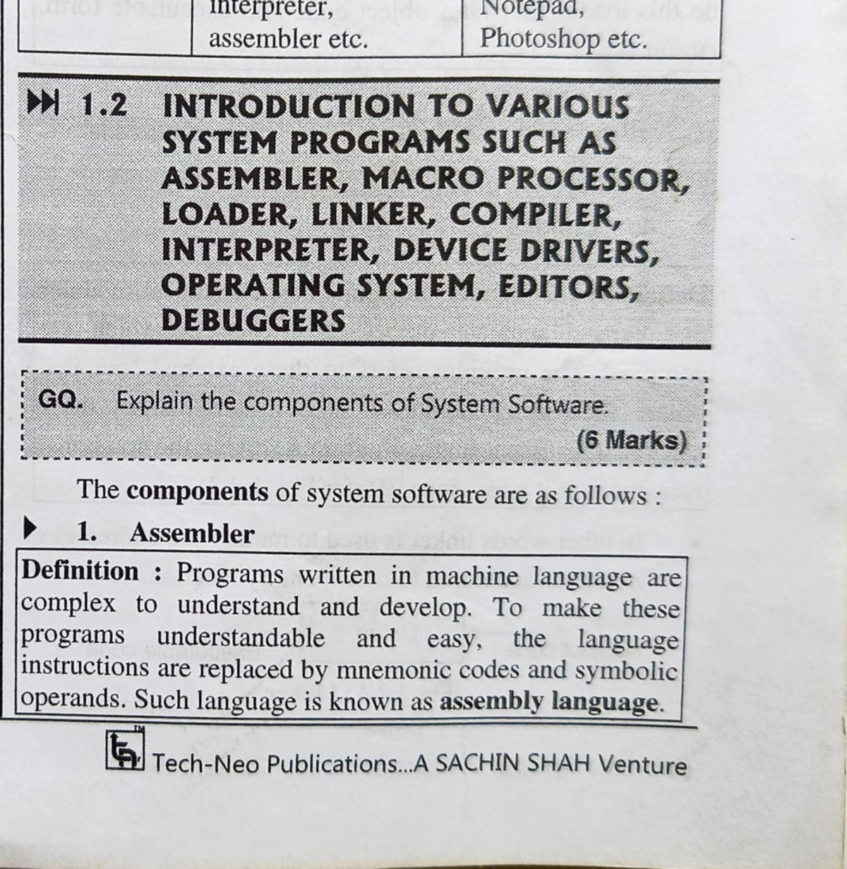 SPCC ut 1 qb answers - spcc notes - interpreter, Notepad, assembler etc ...