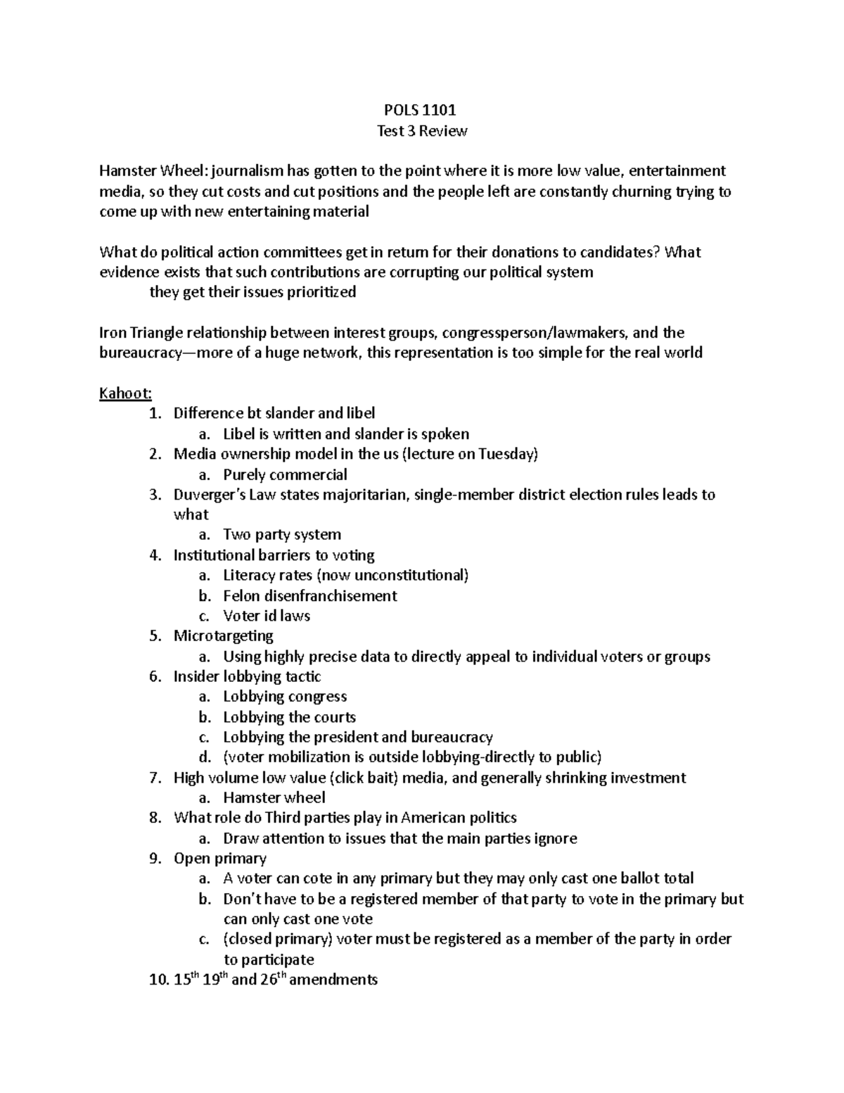 POLS Exam 3 Study Guide - POLS 1101 Test 3 Review Hamster Wheel ...