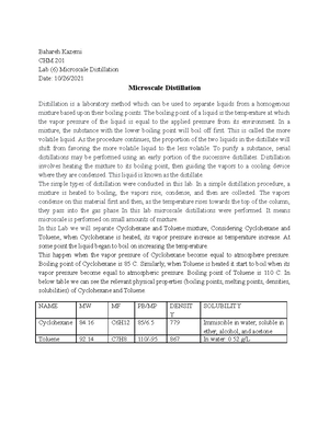 CHEM 201- Lab 6 - Lab Report - LAB 6- Fractional Distillation Abstract ...