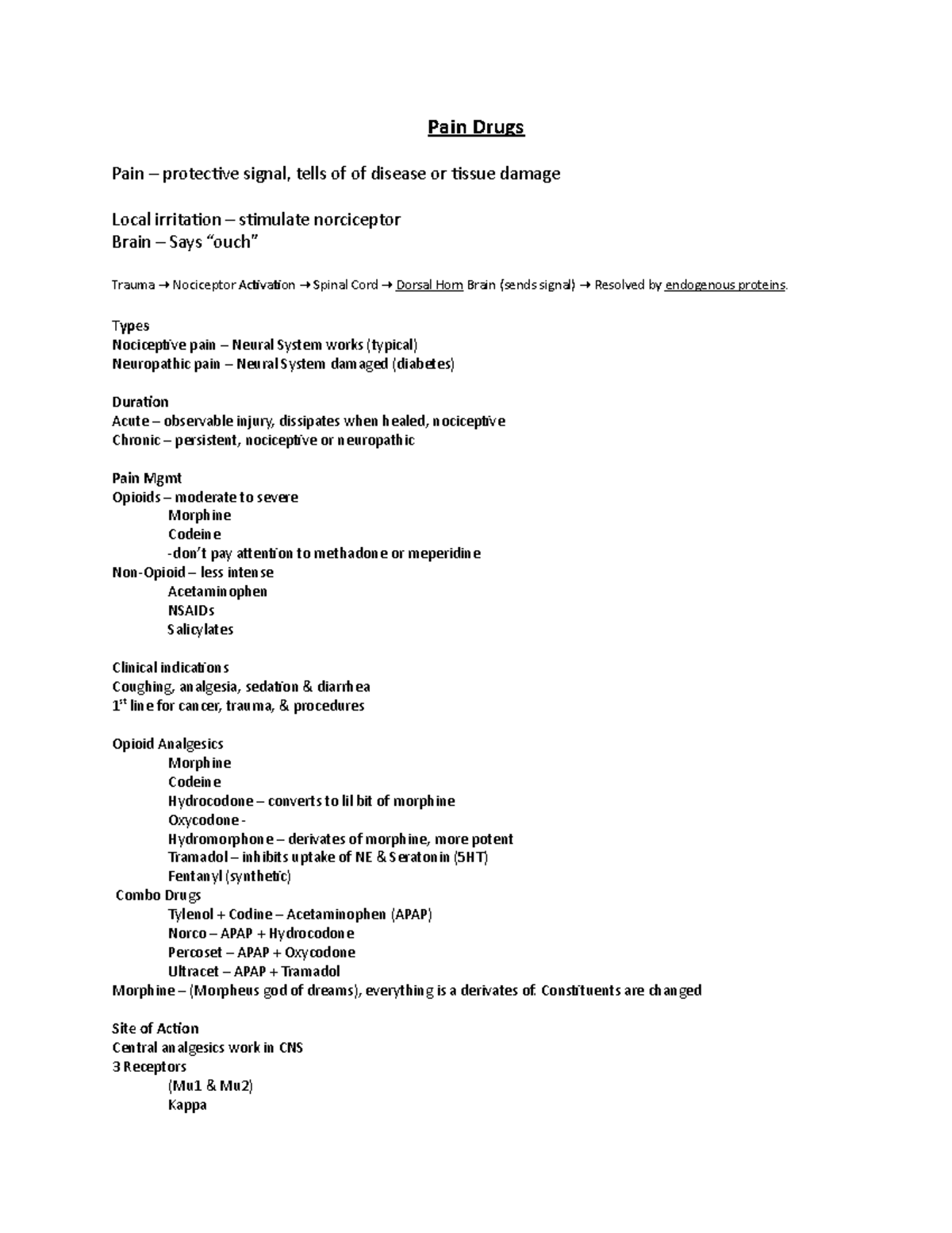 Pain Drugs Notes - Pain Drugs Pain – protective signal, tells of of ...