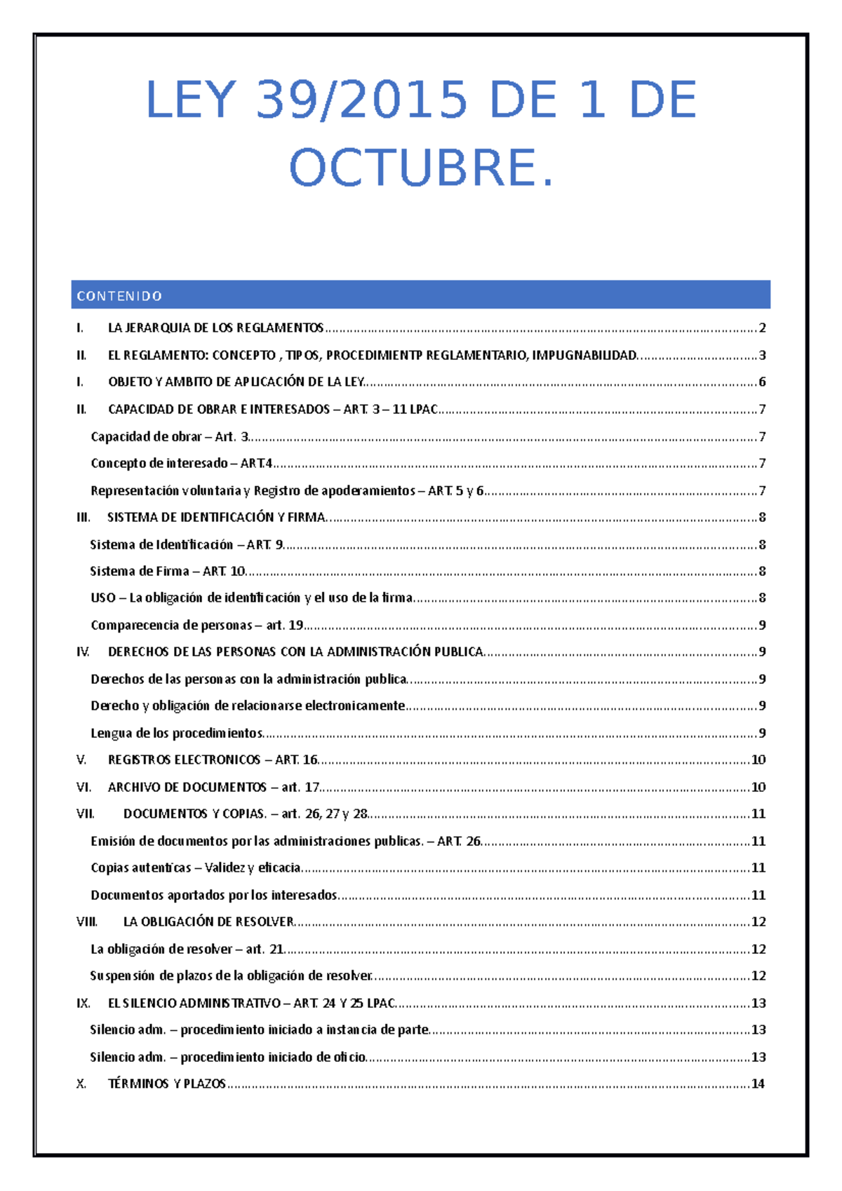 LEY 392015 - Esquema De La Ley 39/2015 - LEY 39/2015 DE 1 DE OCTUBRE. I ...