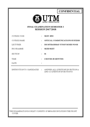 Final Examination Semester II Session 1011_Optical Communication System ...