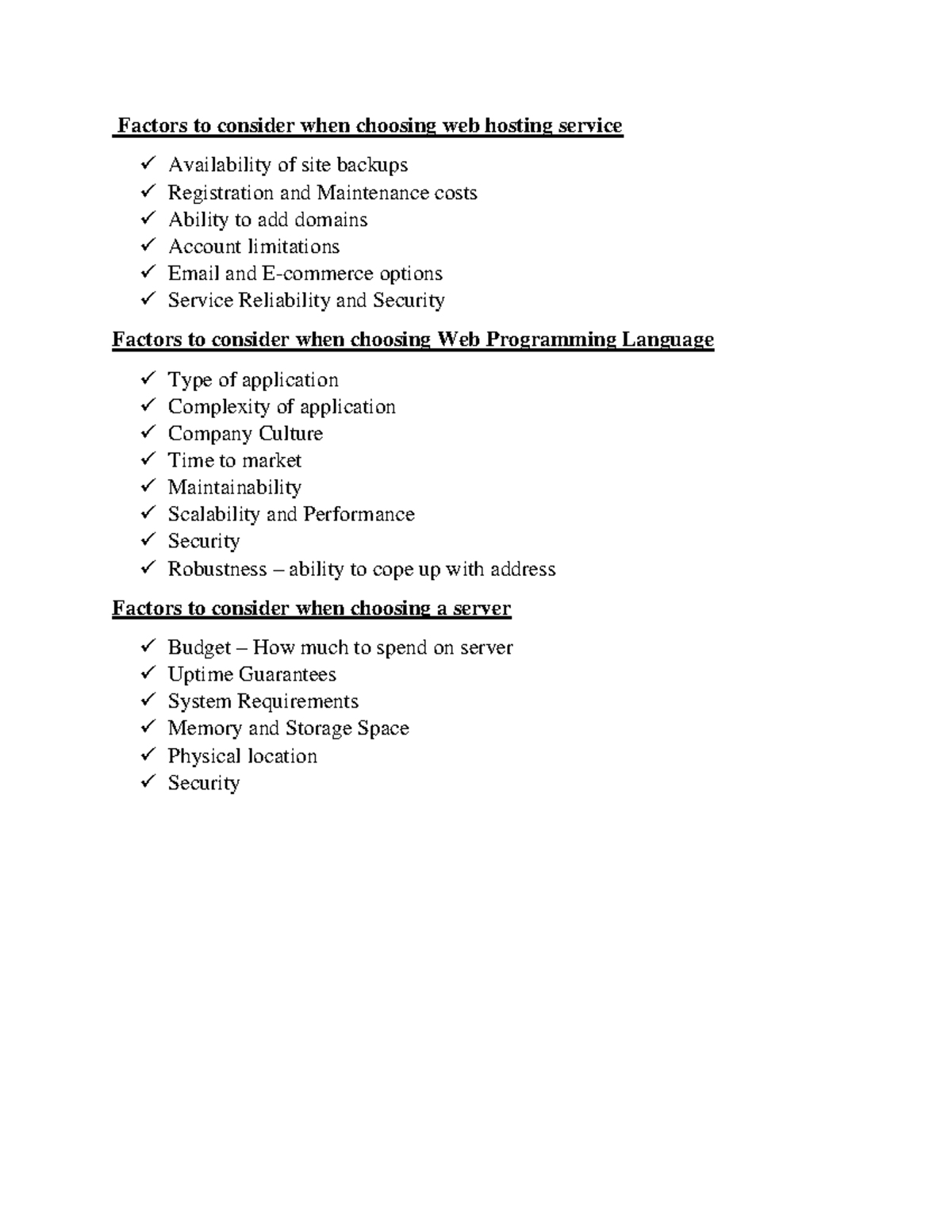 Web Programming questions and answers - Factors to consider when ...