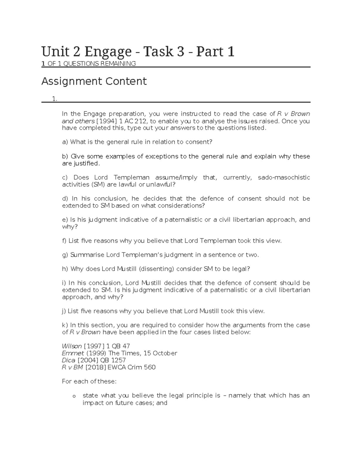 Unit 2 Engage Task 3 - Criminal law - Unit 2 Engage - Task 3 - Part 1 1 ...