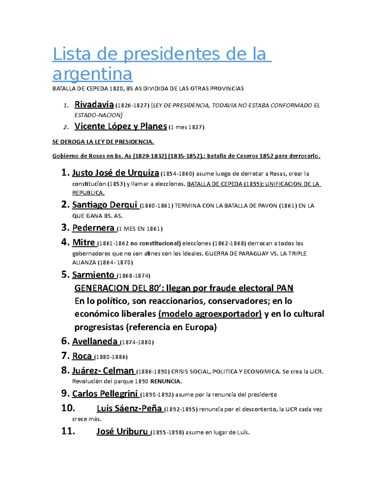 Linea de Tiempo Presidentes de Argentina Lista de presidentes de la