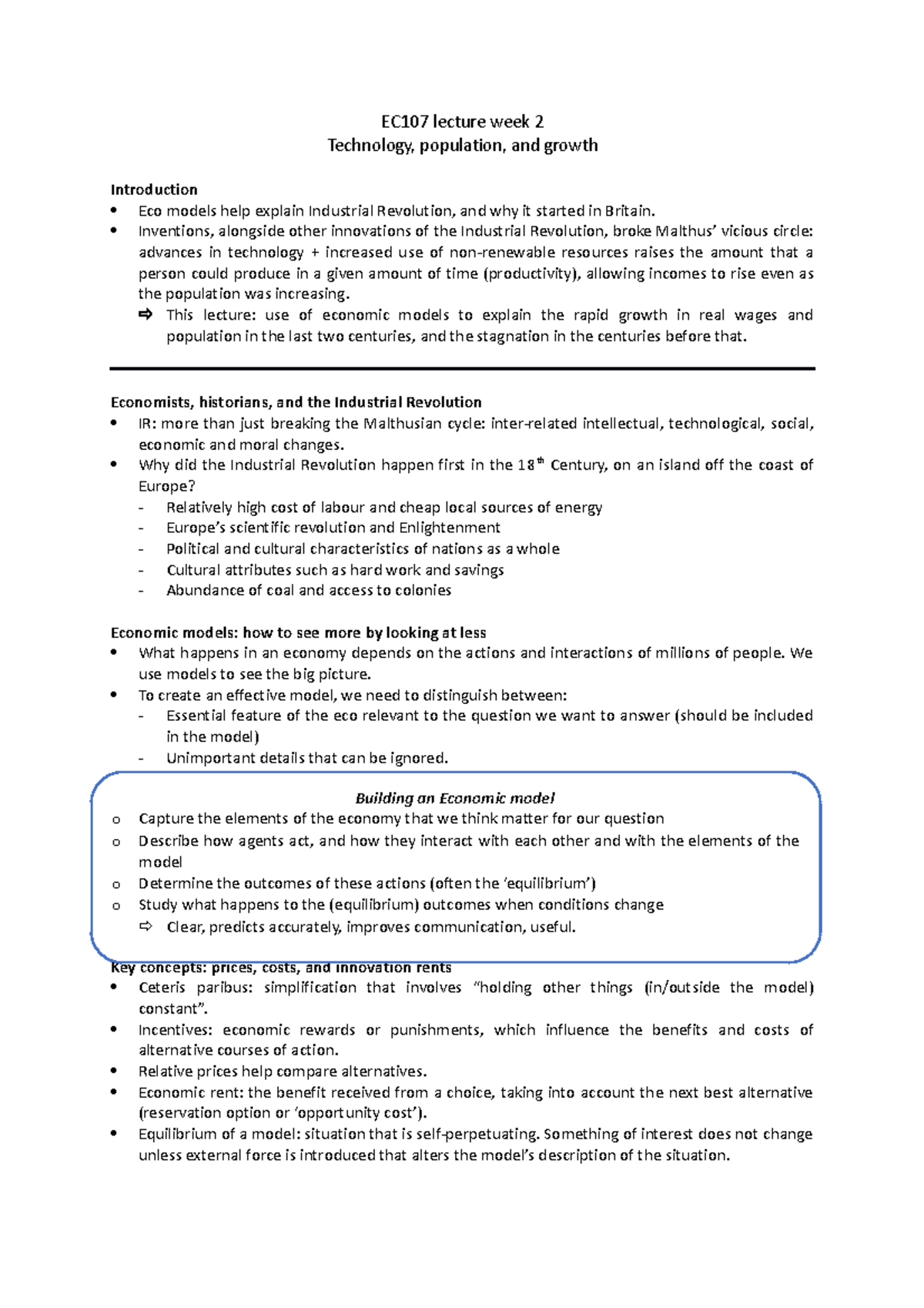 EC107 lecture w2 - EC107 lecture week 2 Technology, population, and ...