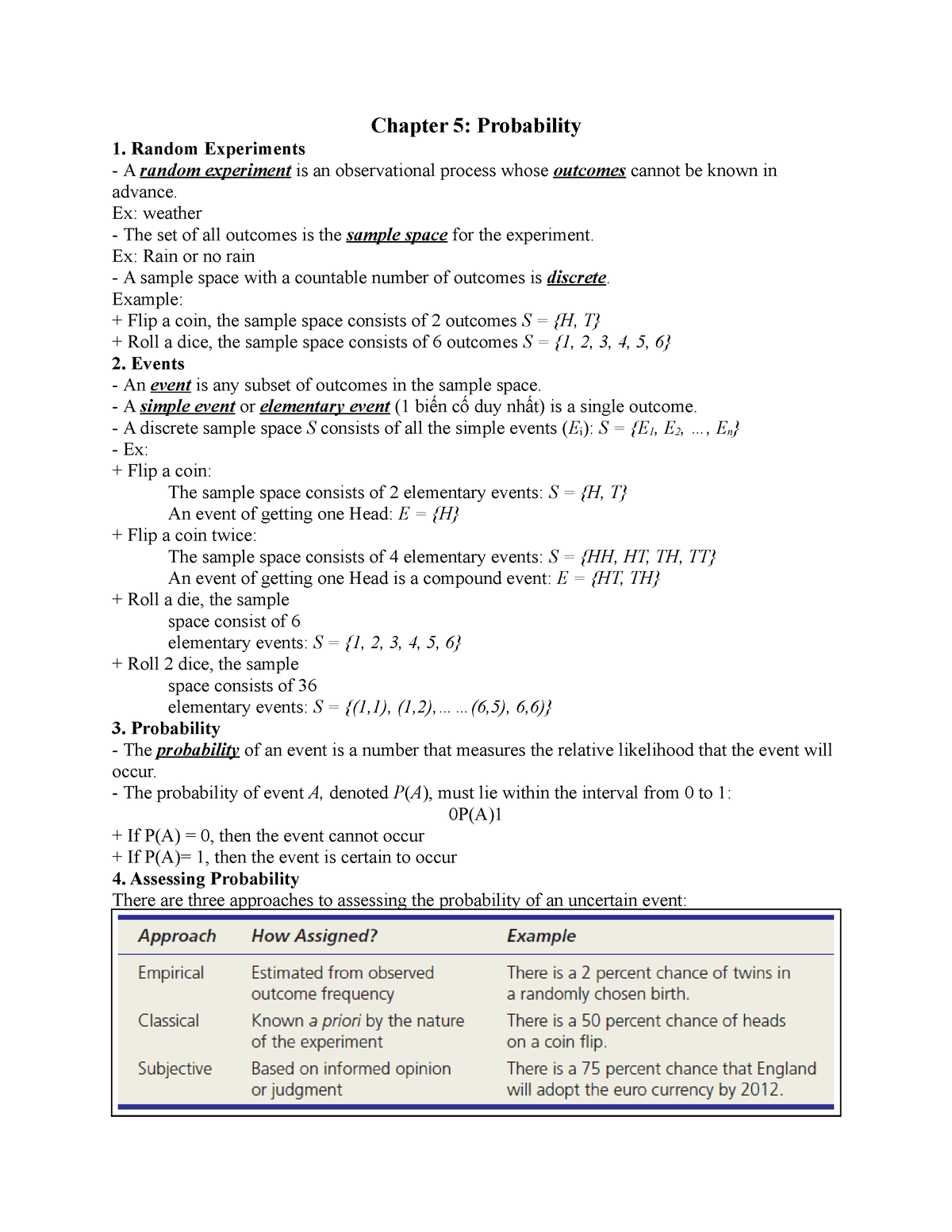 Chapter 5 (SB) - Notes - Chapter 5: Probability Random Experiments A ...