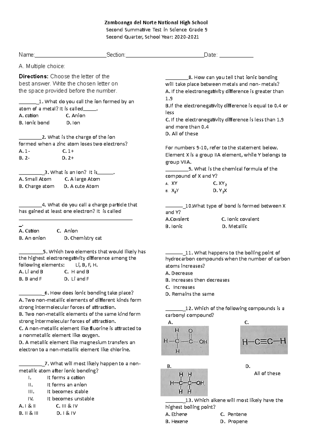 Sci9 Q2 Summative-2 - Good luck - Zamboanga del Norte National High ...