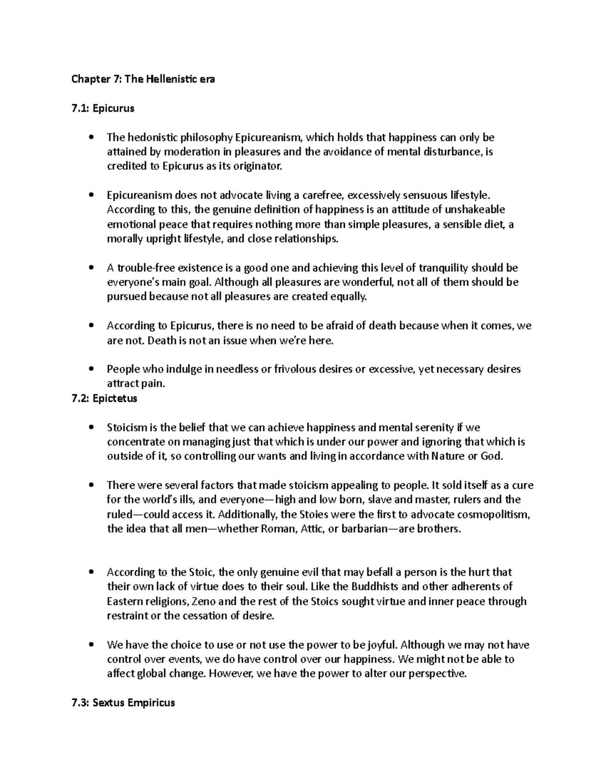 Chapter 7 - Chapter 7: The Hellenistic era 7: Epicurus The hedonistic ...