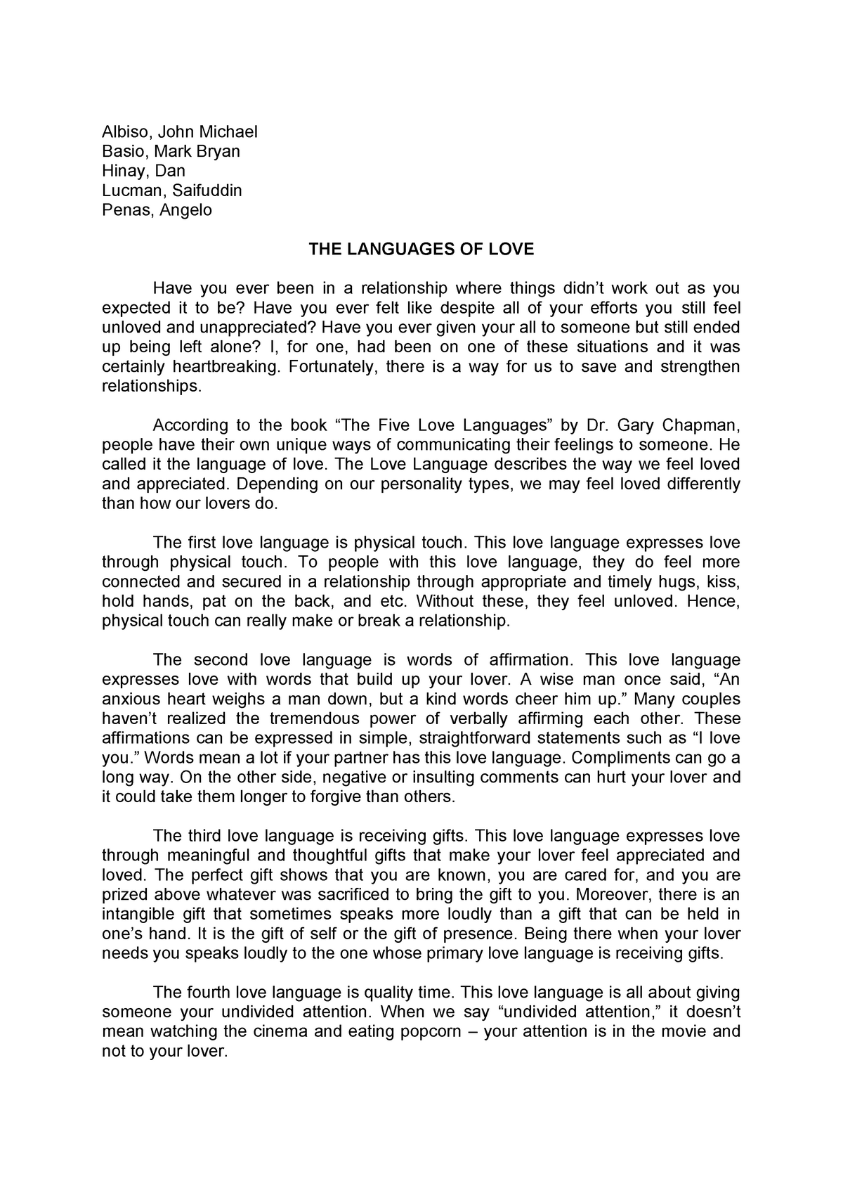 languages of love essay